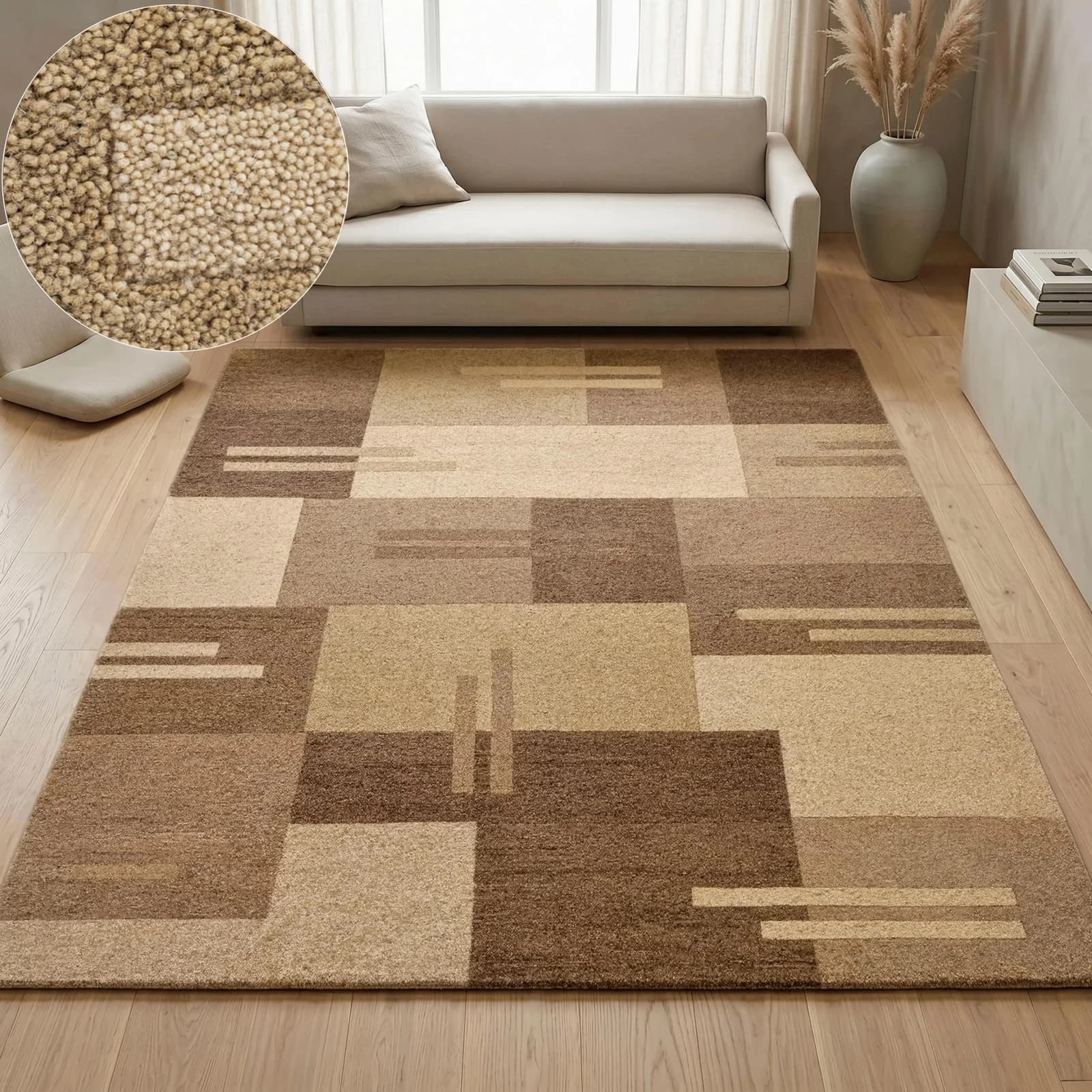 THEKO Wollteppich Gabbeh Kästchen Patchwork Design Braun