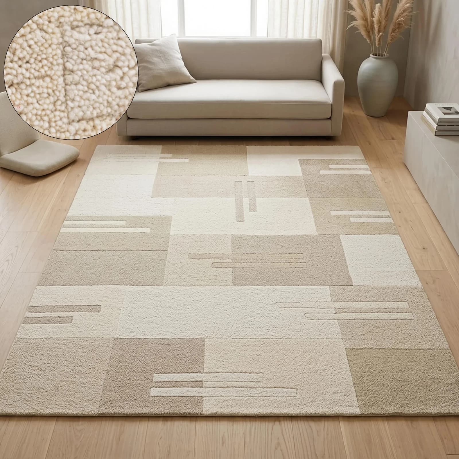 THEKO Wollteppich Gabbeh Kästchen Beige Patchwork Design