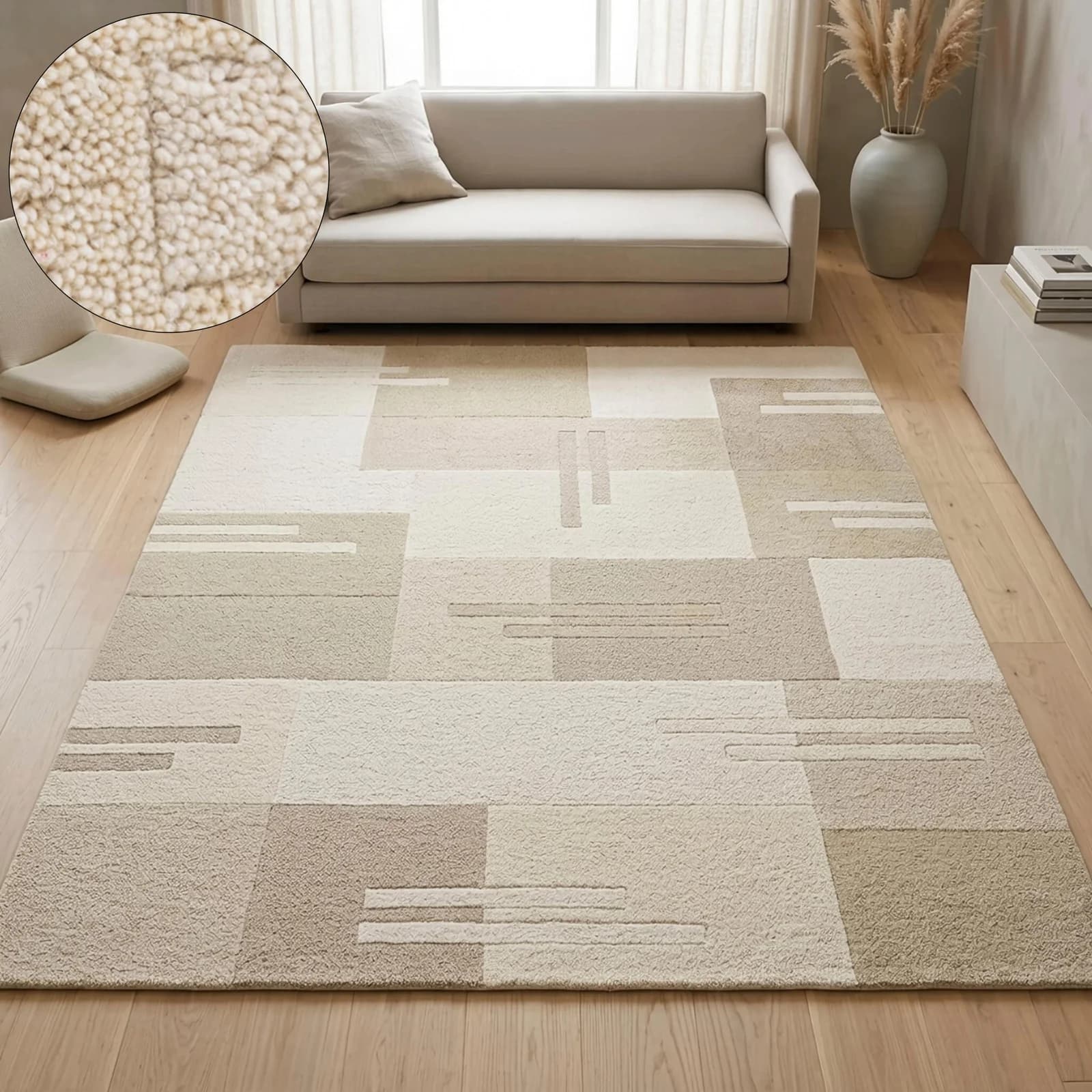 THEKO Wollteppich Gabbeh Kästchen Beige Patchwork Design