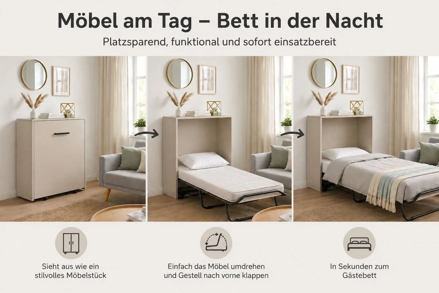 Home affaire Schrankbett Sognum Beige Wandklappbett mit Matratze - Bild 3