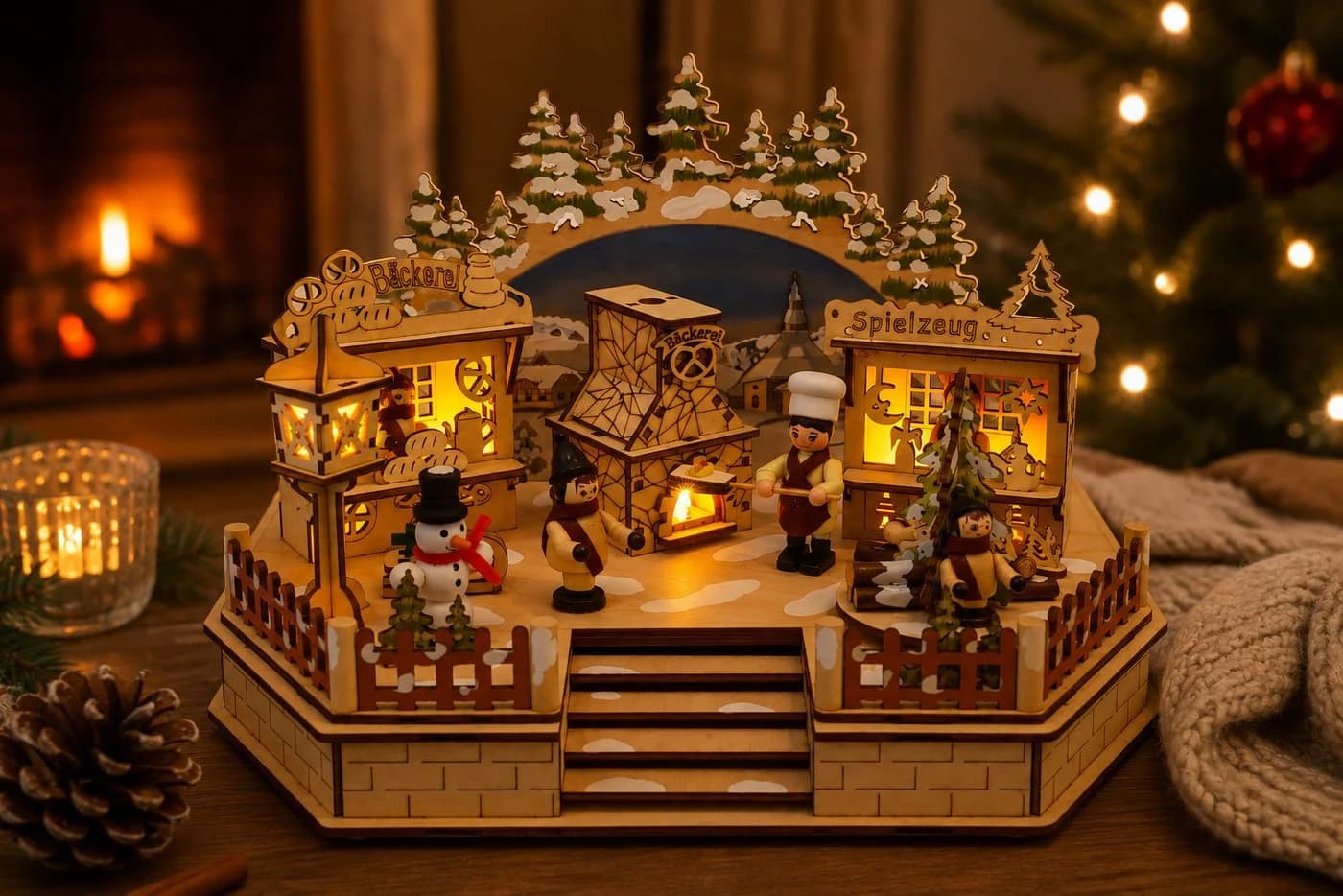 OTTO home Spieluhr LED Weihnachtsdorf aus Holz mit 6h-Timer - Bild 3