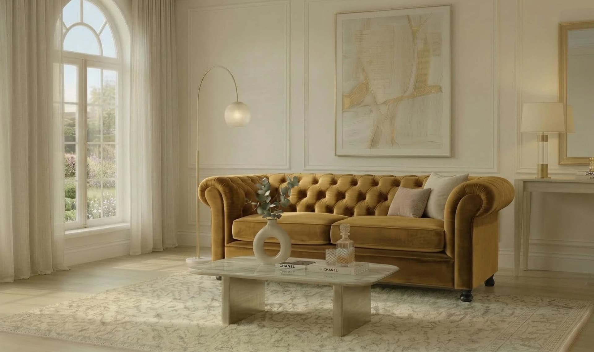 Home Affaire BRONNOY 3-Sitzer Chesterfield Sofa Gold Samt