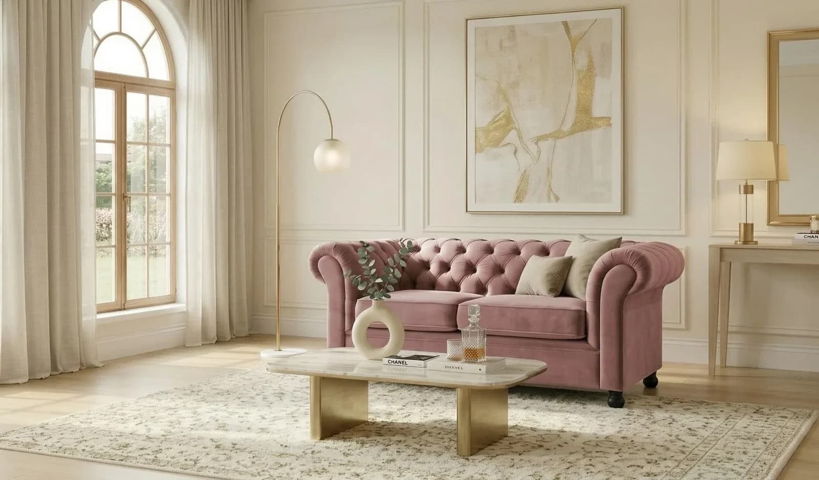 HOME AFFAIRE BRONNOY Chesterfield Sofa 2-Sitzer altrosa