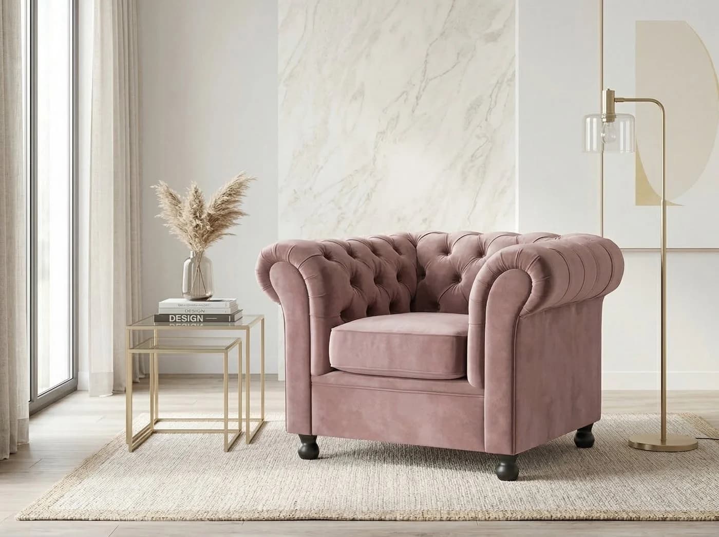 HOME AFFAIRE BRONNOY Chesterfield Sessel altrosa Samt - Bild 2