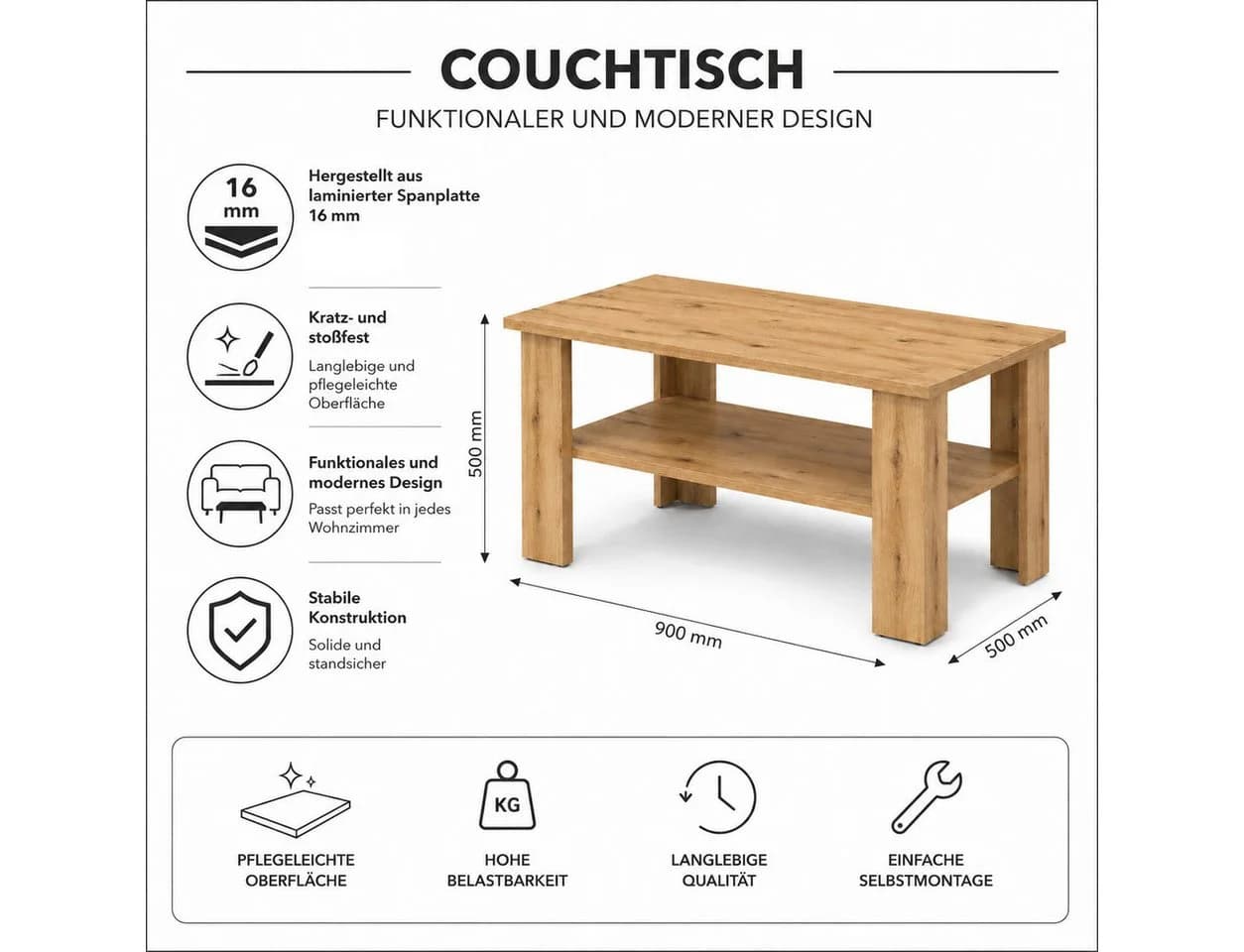 OTTO home Couchtisch CT 2 mit Ablage weiß Hochglanz oder Artisan-Dekor - Bild 3