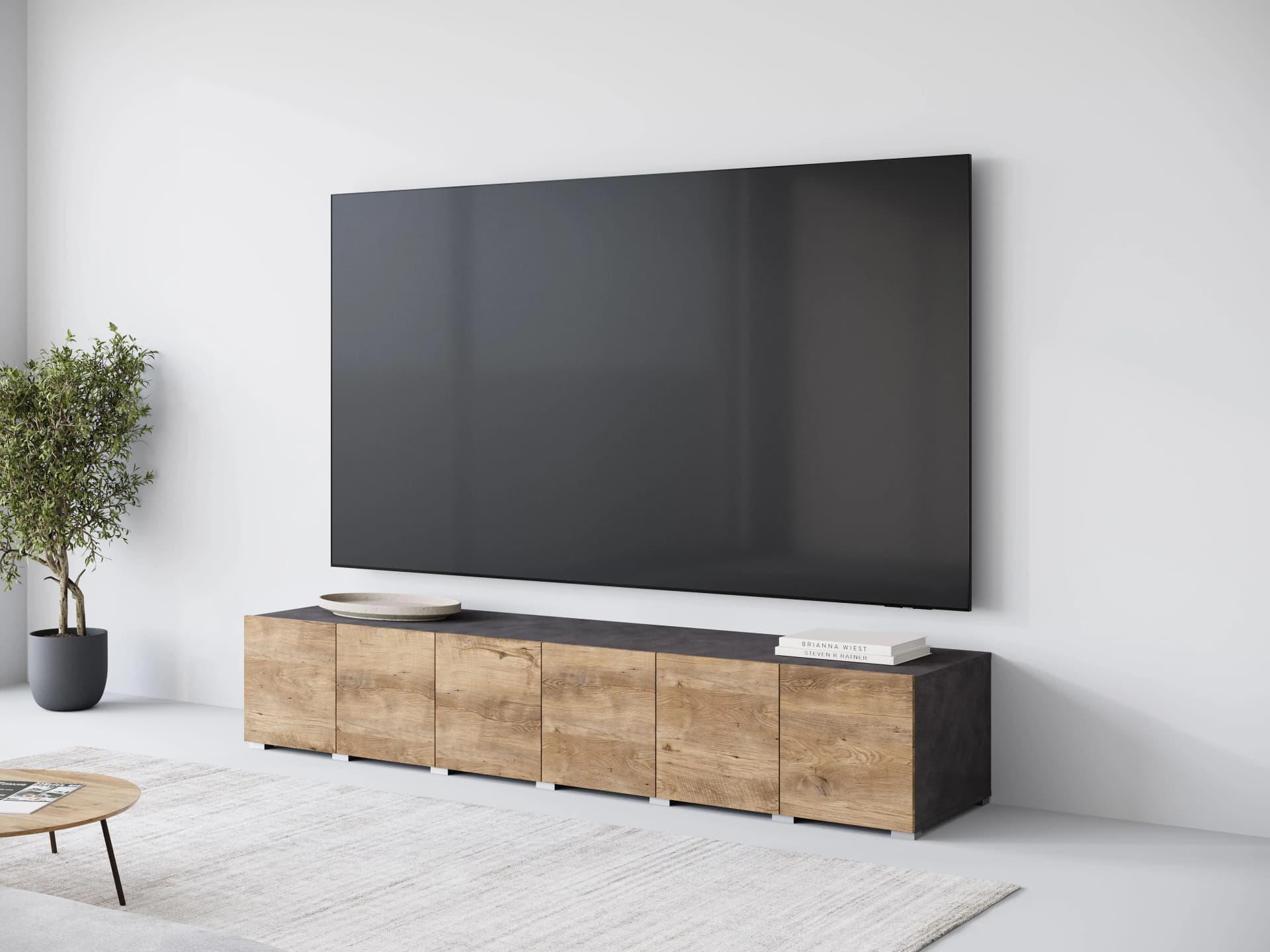 OTTO HOME Lowboard Denver 220 cm Anthrazit/Kastanie