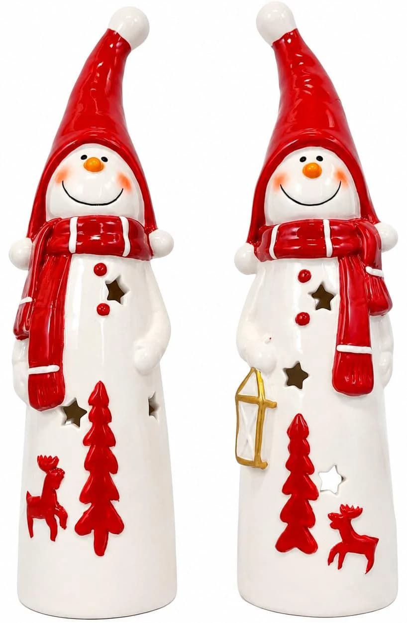 OTTO HOME Teelichthalter Schneemänner 2er-Set Porzellan Rot/Weiß
