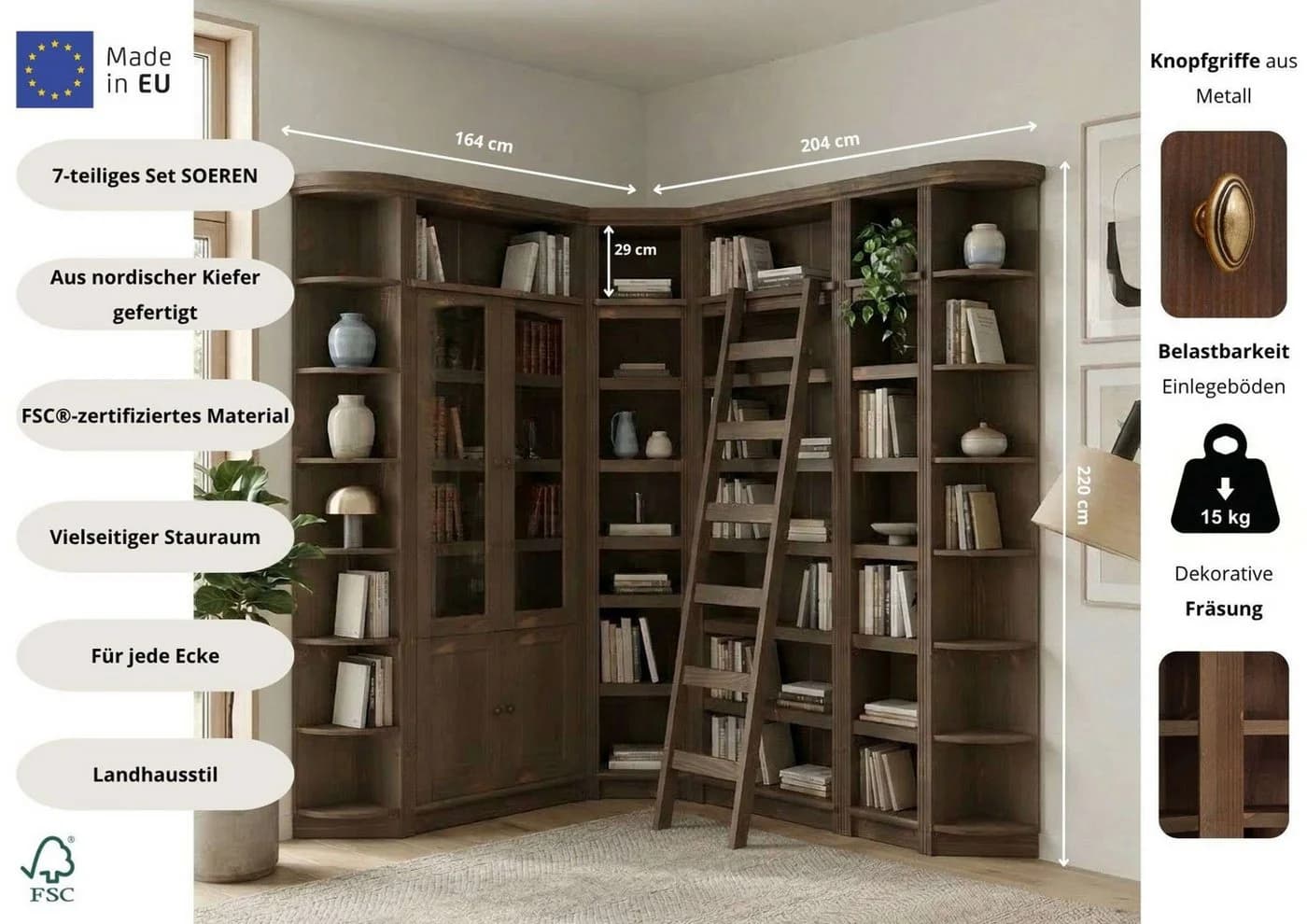 OTTO home Bibliothek Soeren 7-tlg. Set Massivholz Braun - Bild 3