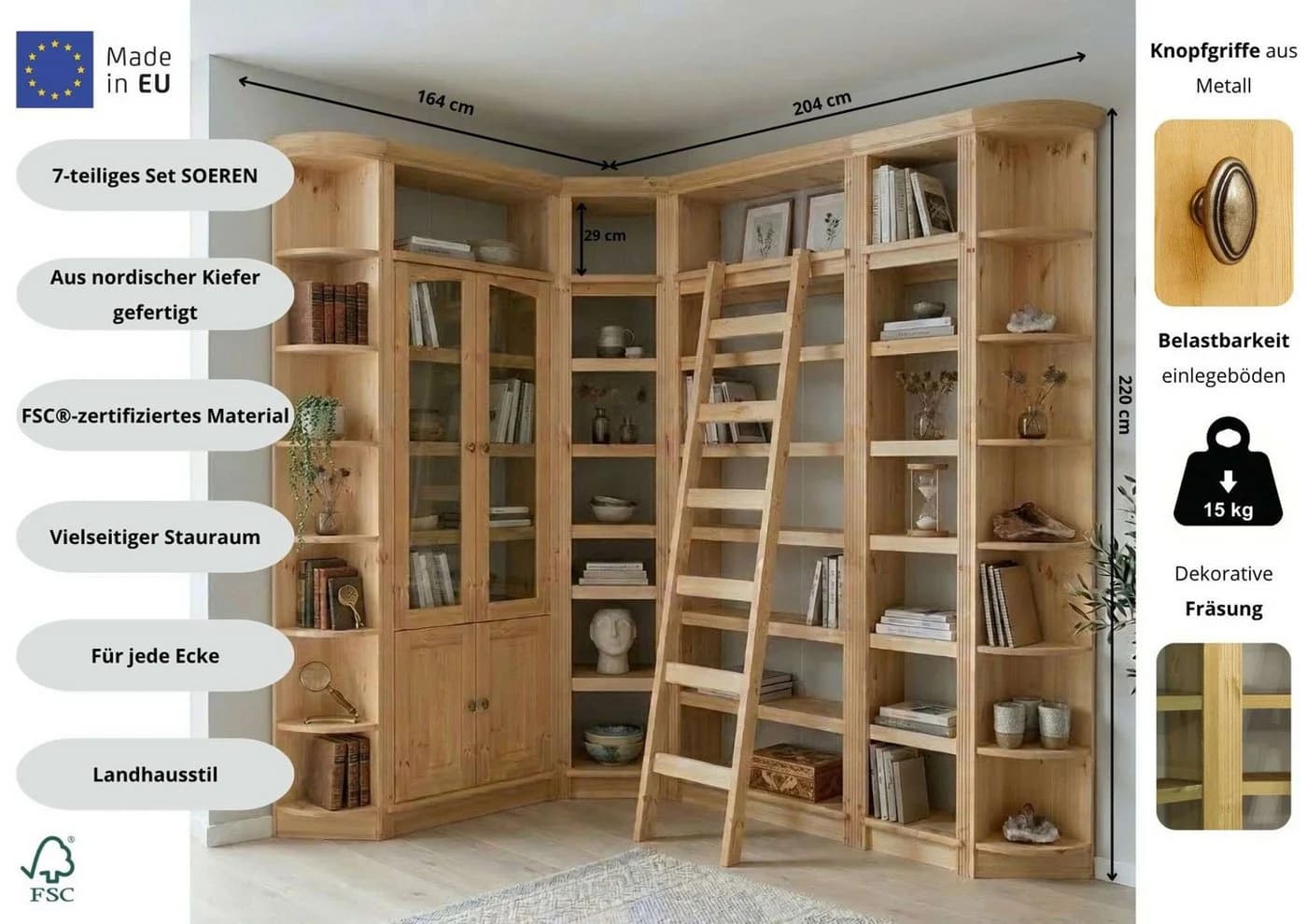 OTTO home Bibliothek Soeren 7-tlg. Set Massivholz Kiefer Landhausstil