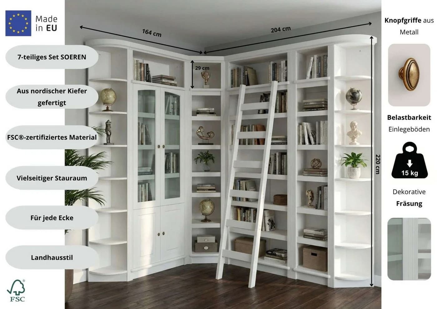 OTTO home Bibliothek Soeren 7-tlg. Set Massivkiefer Weiß - Bild 3