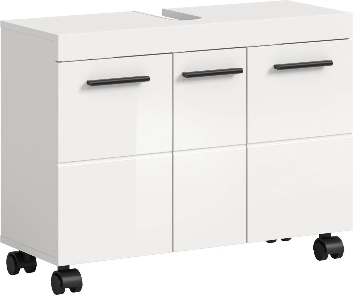 Welltime Waschbeckenunterschrank AVON 80cm 3 Türen Weiß Hochglanz - Bild 2