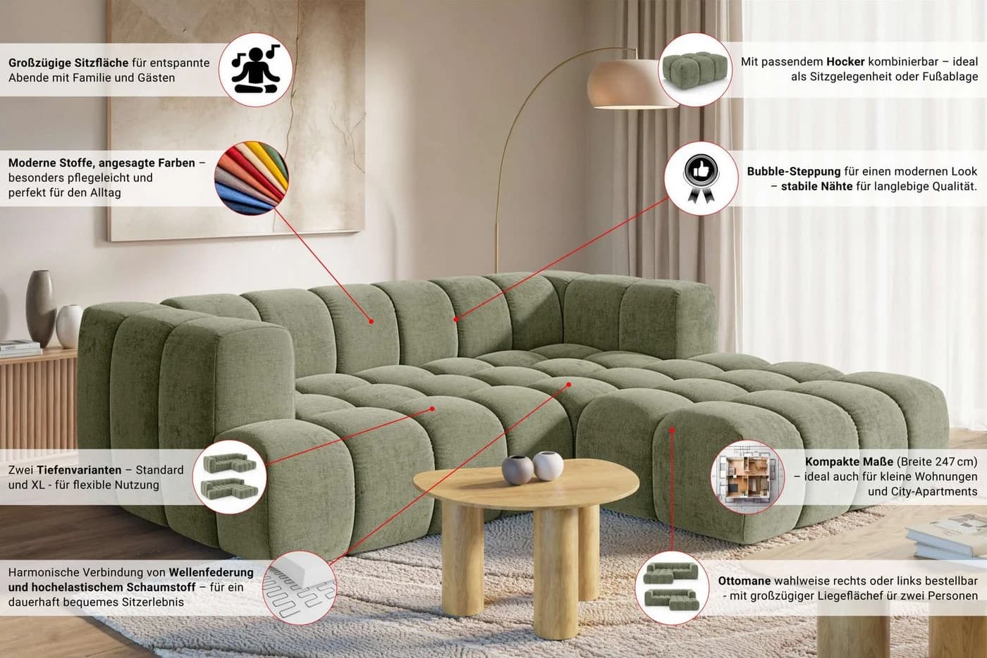 Ecksofa HOMSY BY ANA JOHNSON XL BOUBELLE dunkelbeige - Bild 3