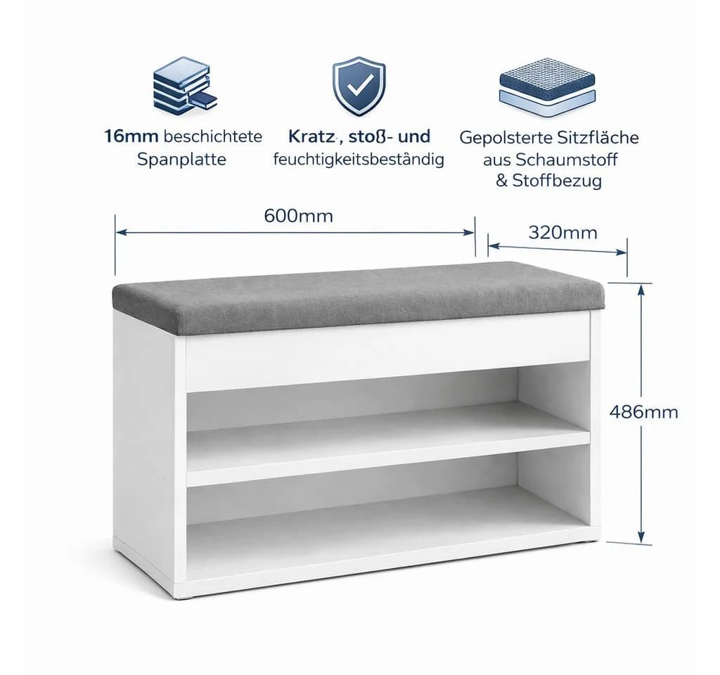OTTO HOME Schuhbank Schuchschrank 60 Weiß mit Sitzkissen - Bild 3