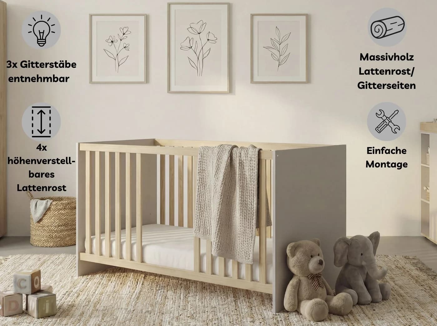 OTTO home Babyzimmer-Komplettset Rieke Grau Holzwerkstoff 4-tlg. - Bild 4