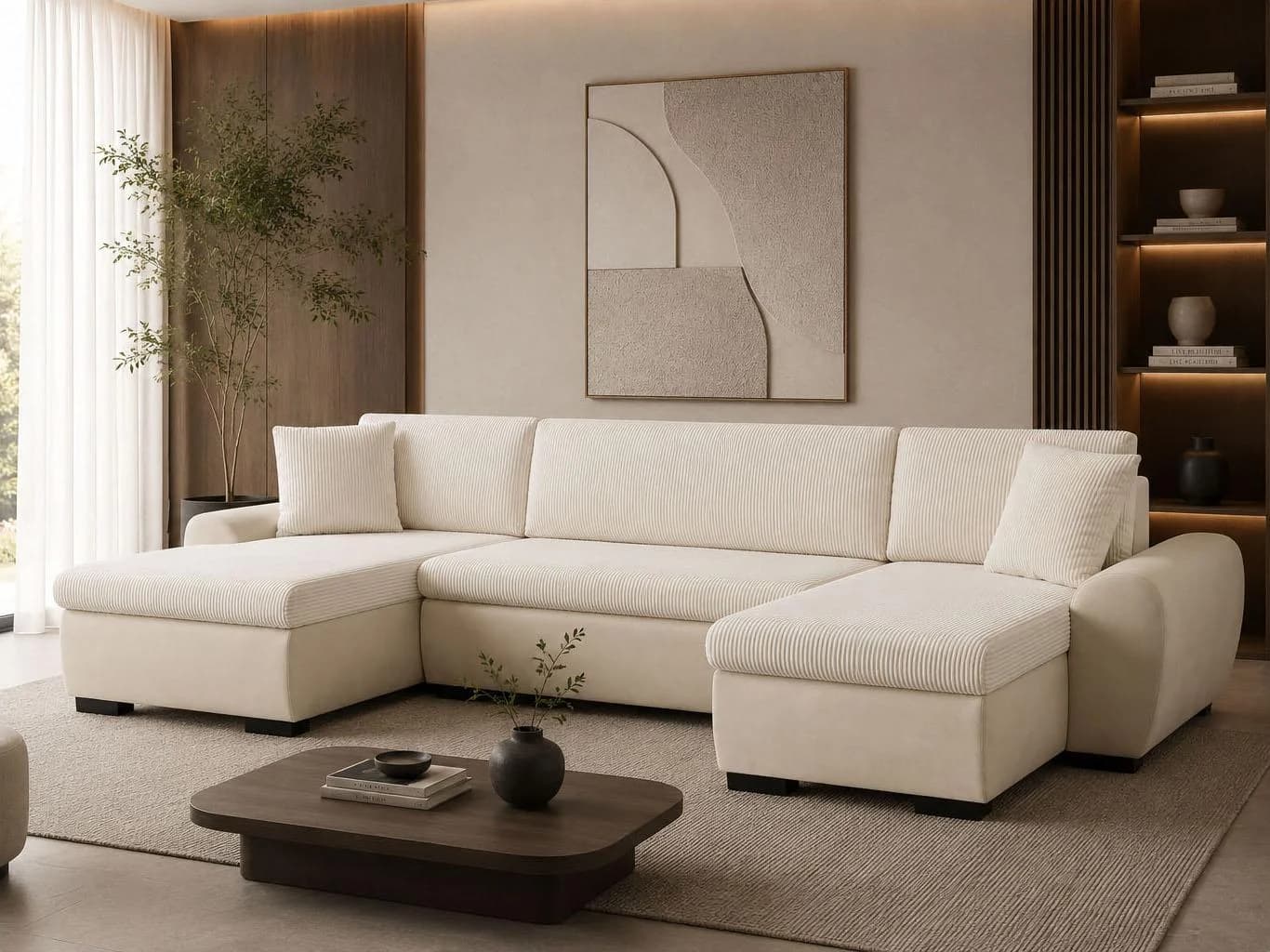 OTTO HOME Wohnlandschaft KIVELLA U-Form Cord Beige mit Schlaffunktion