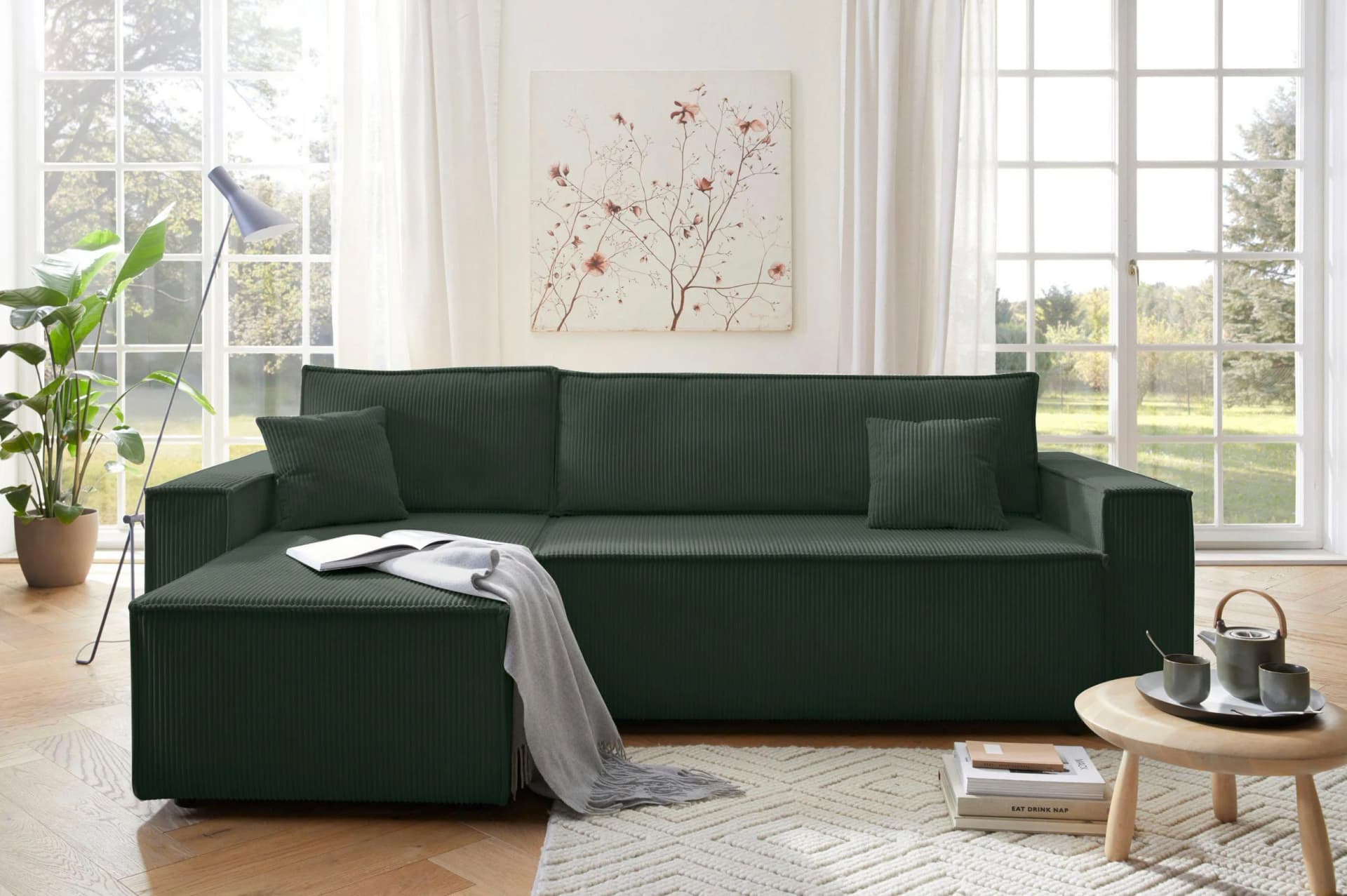 OTTO HOME Ecksofa CASSI L-Form Grün mit Schlaffunktion und Bettkasten