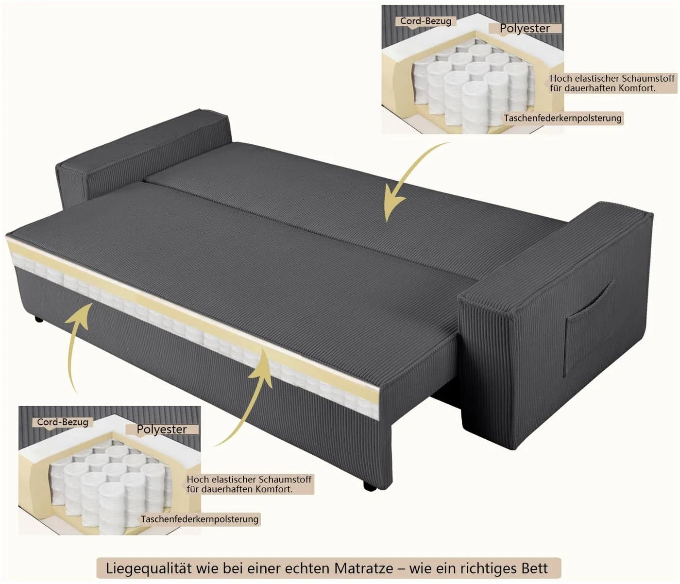 OTTO home Schlafsofa CASSI 3-Sitzer grau mit Bettkasten - Bild 4