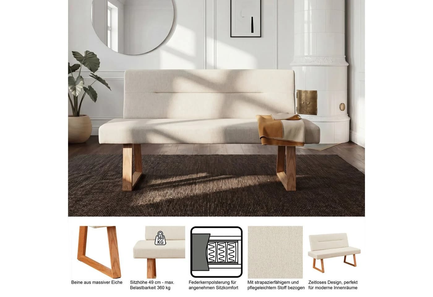 OTTO home Essbank Mellio 3-Sitzer Anthrazit Eiche massiv - Bild 3
