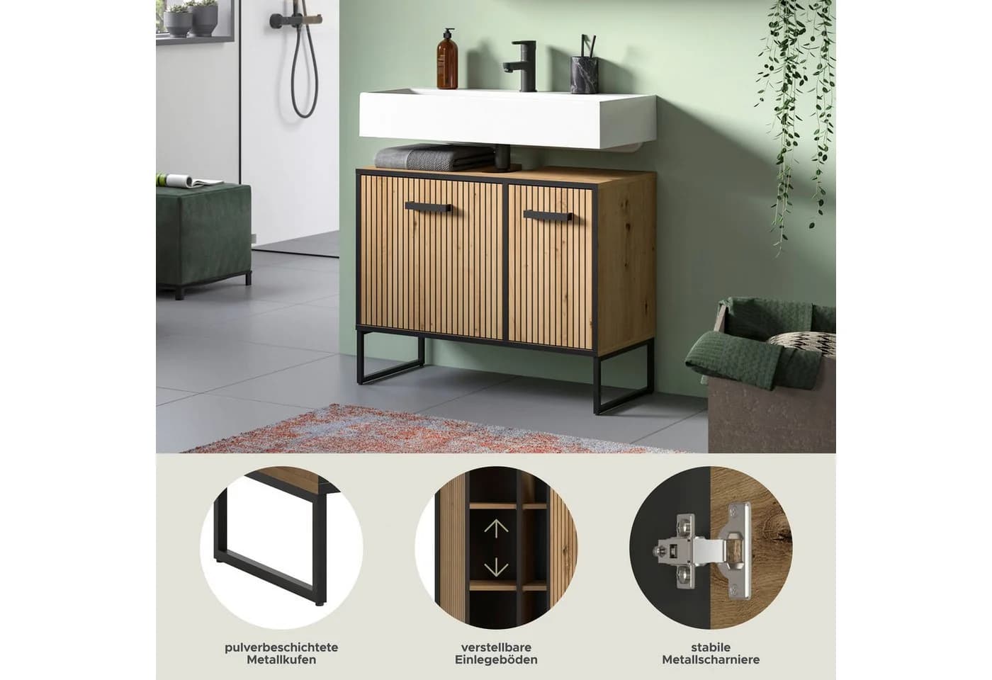 Welltime Waschbeckenunterschrank LOCRI Modern Artisan Oak Schwarz - Bild 3