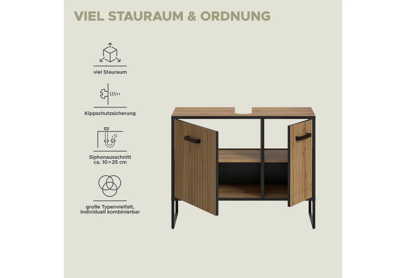 Welltime Waschbeckenunterschrank LOCRI Modern Artisan Oak Schwarz - Bild 4