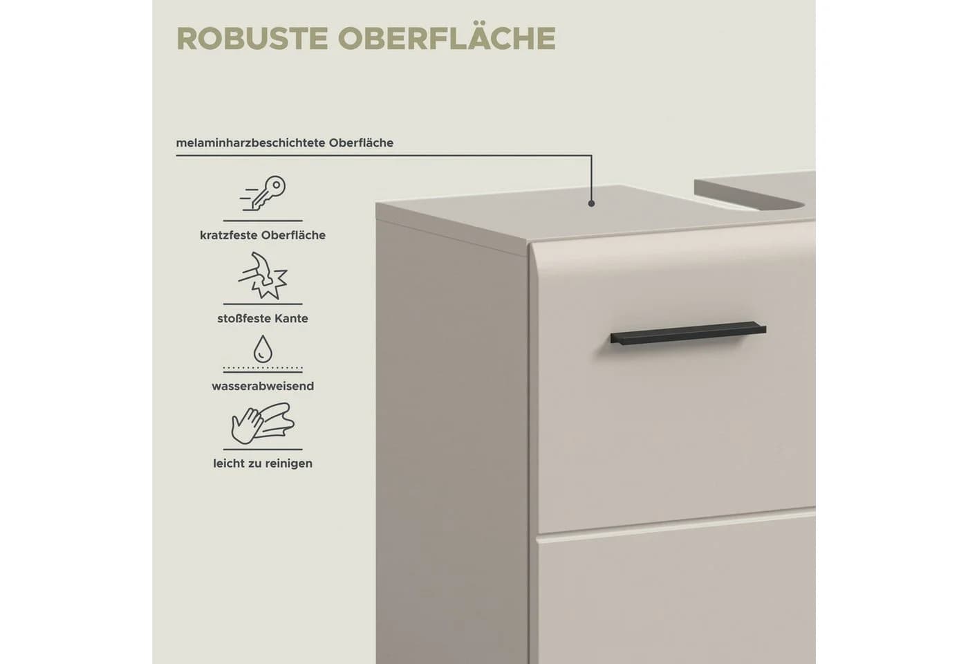 WELLTIME Waschbeckenunterschrank FLORENZ Beige Schwarz mit Rollen - Bild 5