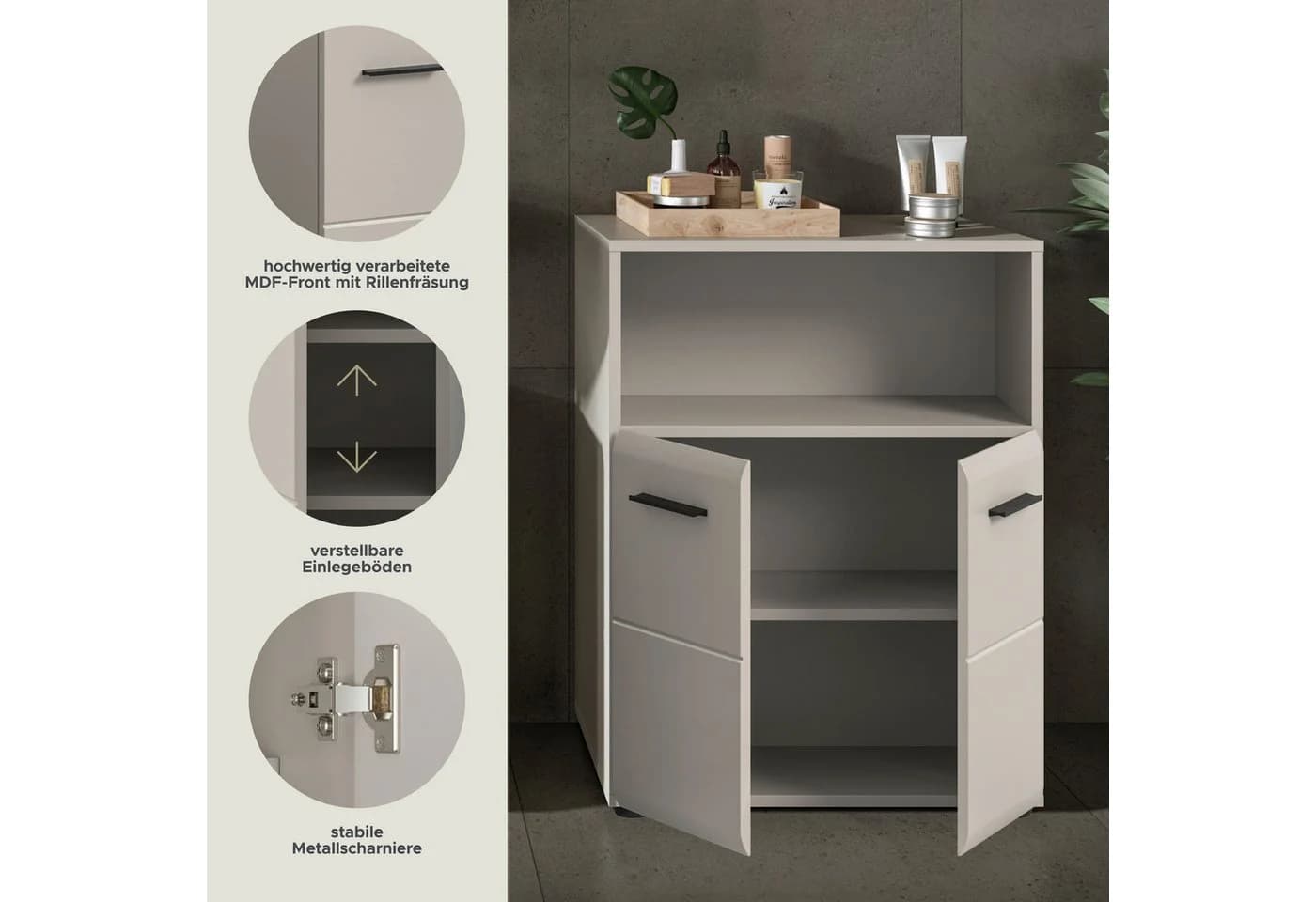 WELLTIME Midischrank Florenz 60cm Kaschmir 2 Türen - Bild 3