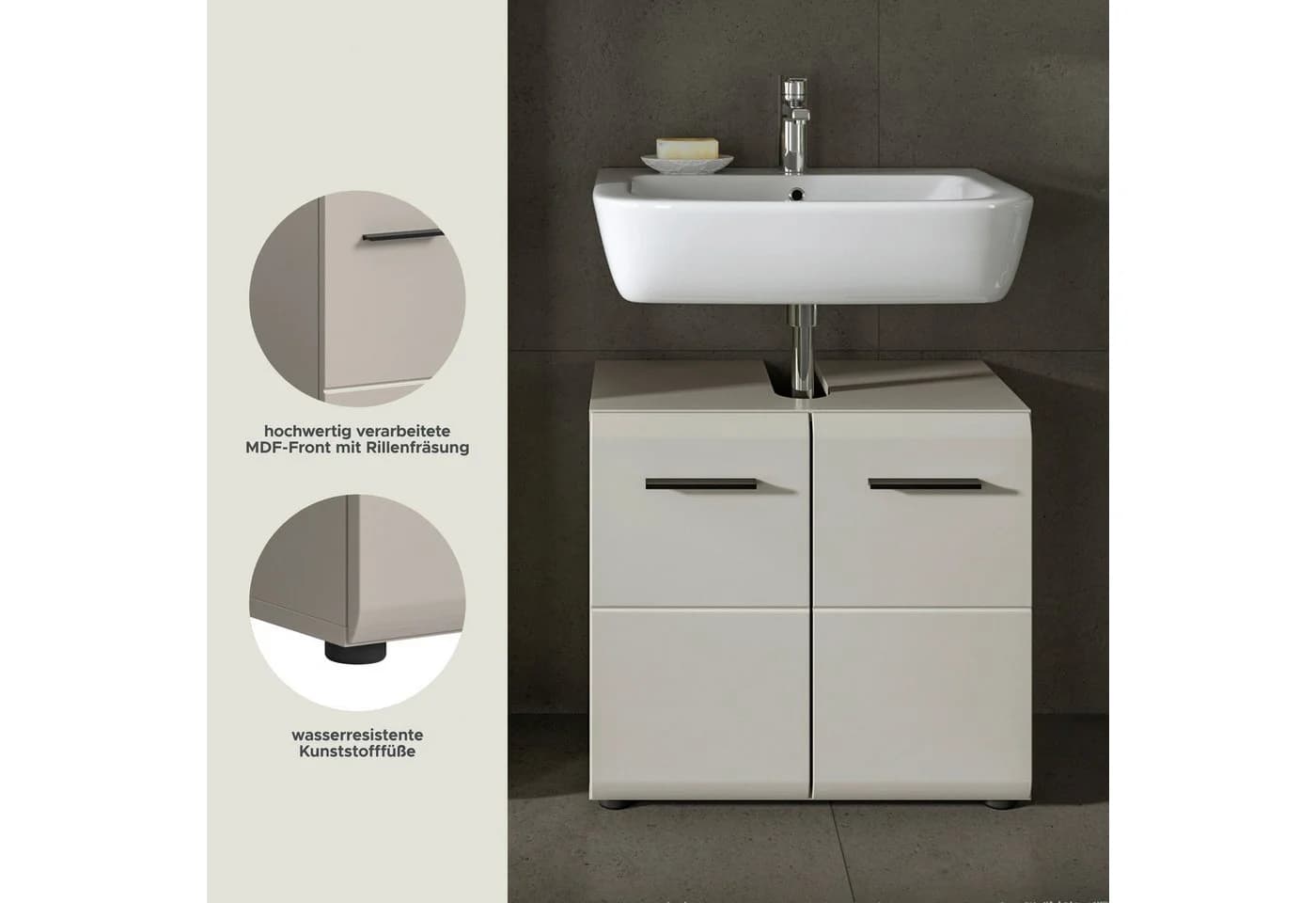 welltime Waschbeckenunterschrank FLORENZ Beige 60cm - Bild 3