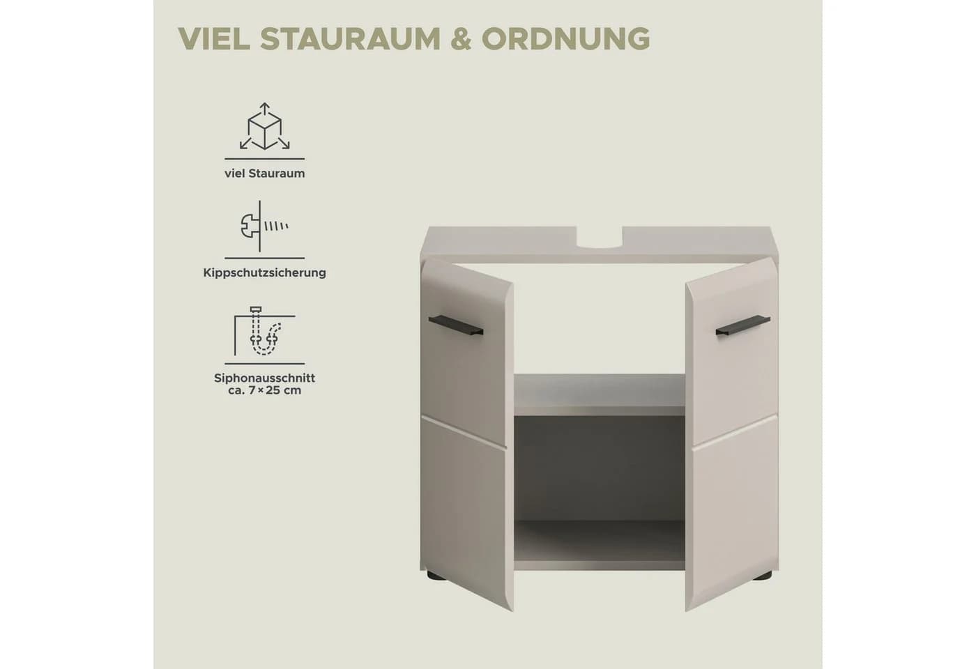 welltime Waschbeckenunterschrank FLORENZ Beige 60cm - Bild 4