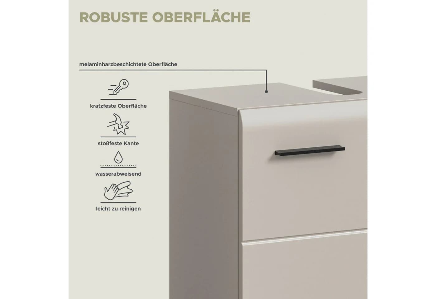 welltime Waschbeckenunterschrank FLORENZ Beige 60cm - Bild 5