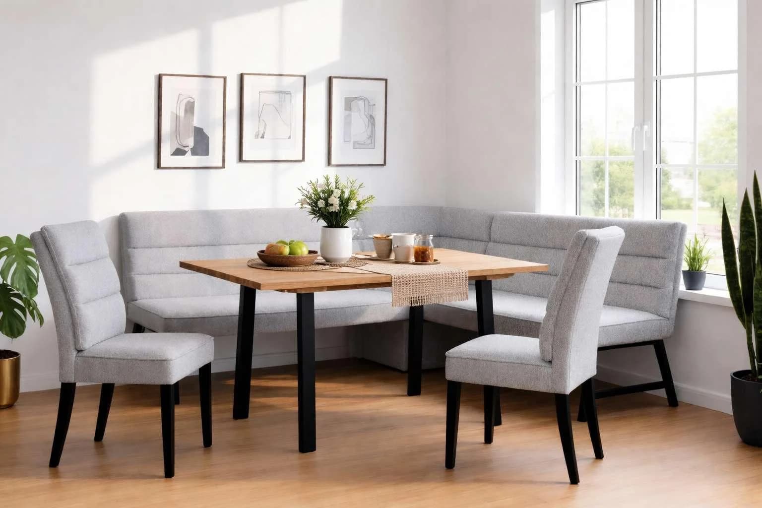 Home affaire Eckbankgruppe Oregon mit Eiche Tisch 4-tlg. Grau/Schwarz