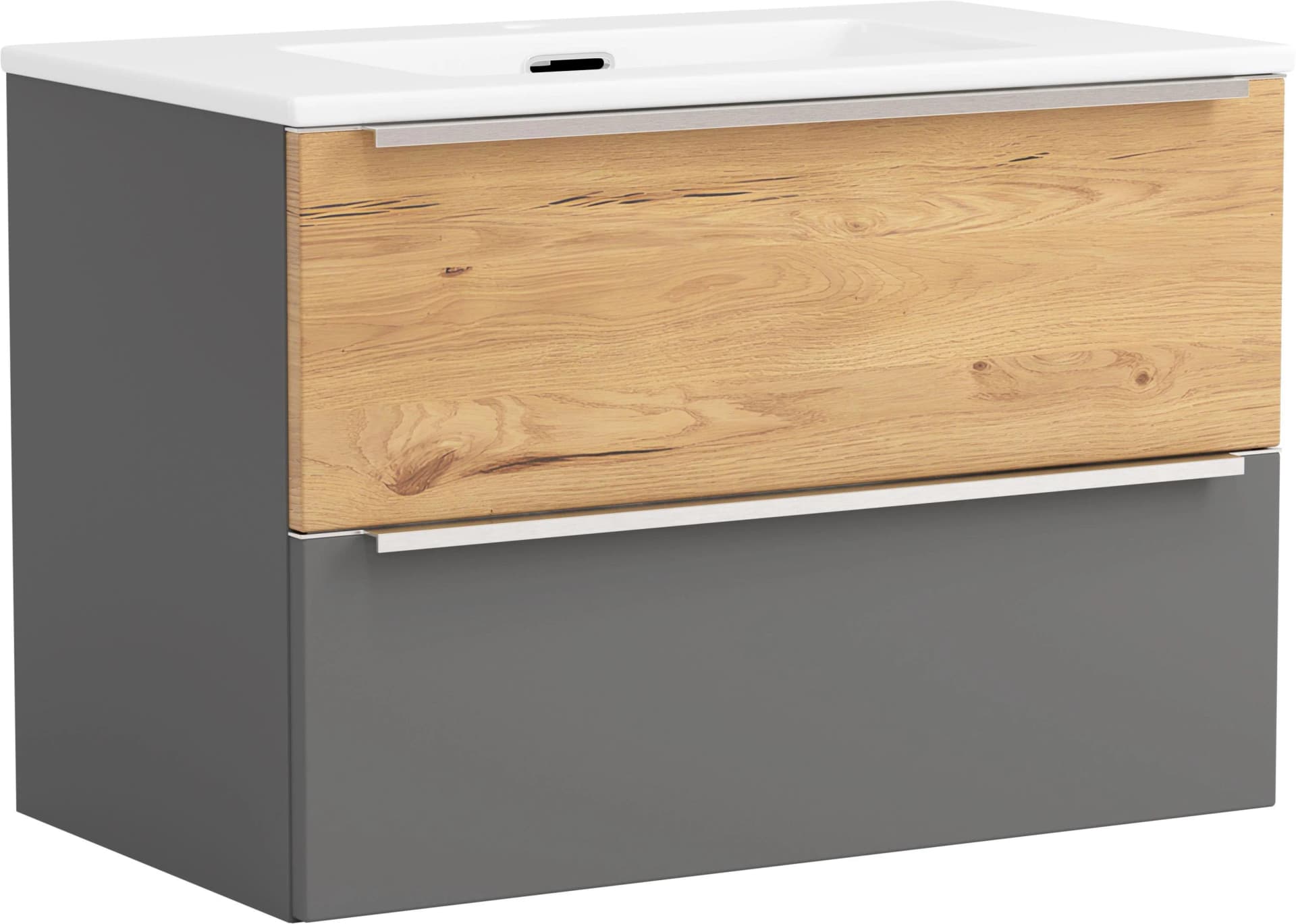 WELLTIME Waschtisch TRIENT mit Softclose & Keramikbecken Grau/Wildeiche