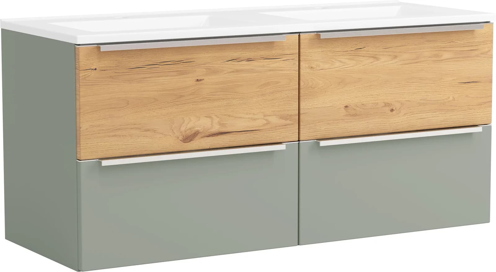 WELLTIME Waschtisch TRIENT 120cm Schilfgrün/Wildeiche mit Mineralgussbecken