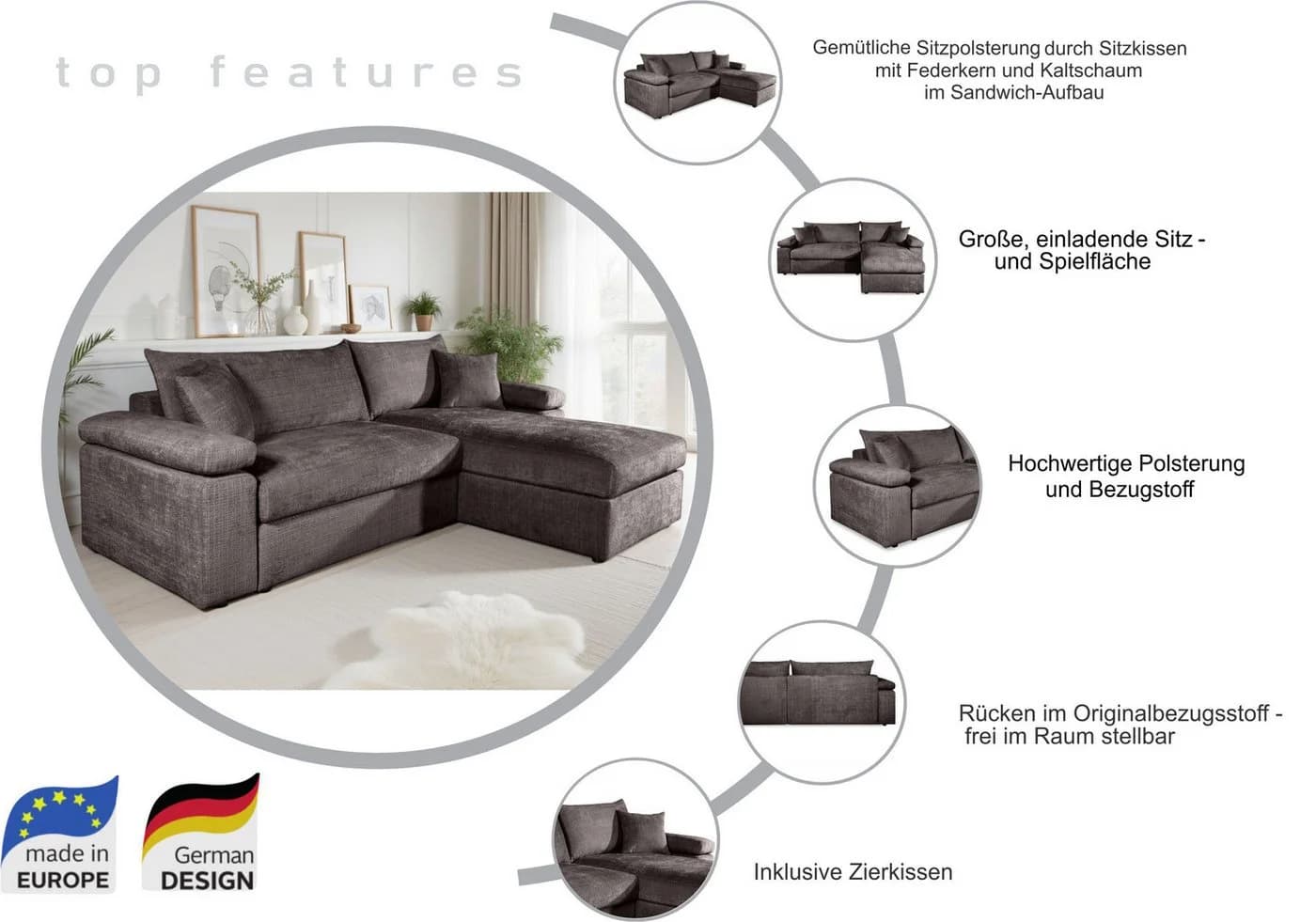 OTTO home Ecksofa Cosy L-Form Cord Cream - Bild 3