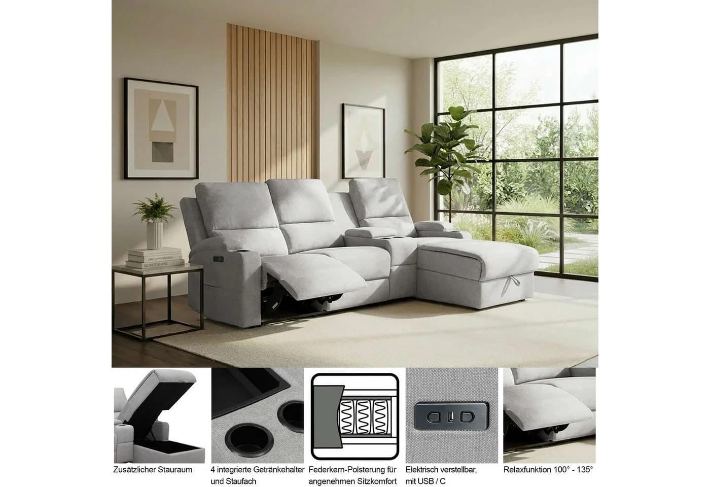 OTTO home Ecksofa NAPORI Microfaser Relaxfunktion L-Form dunkelbraun - Bild 4