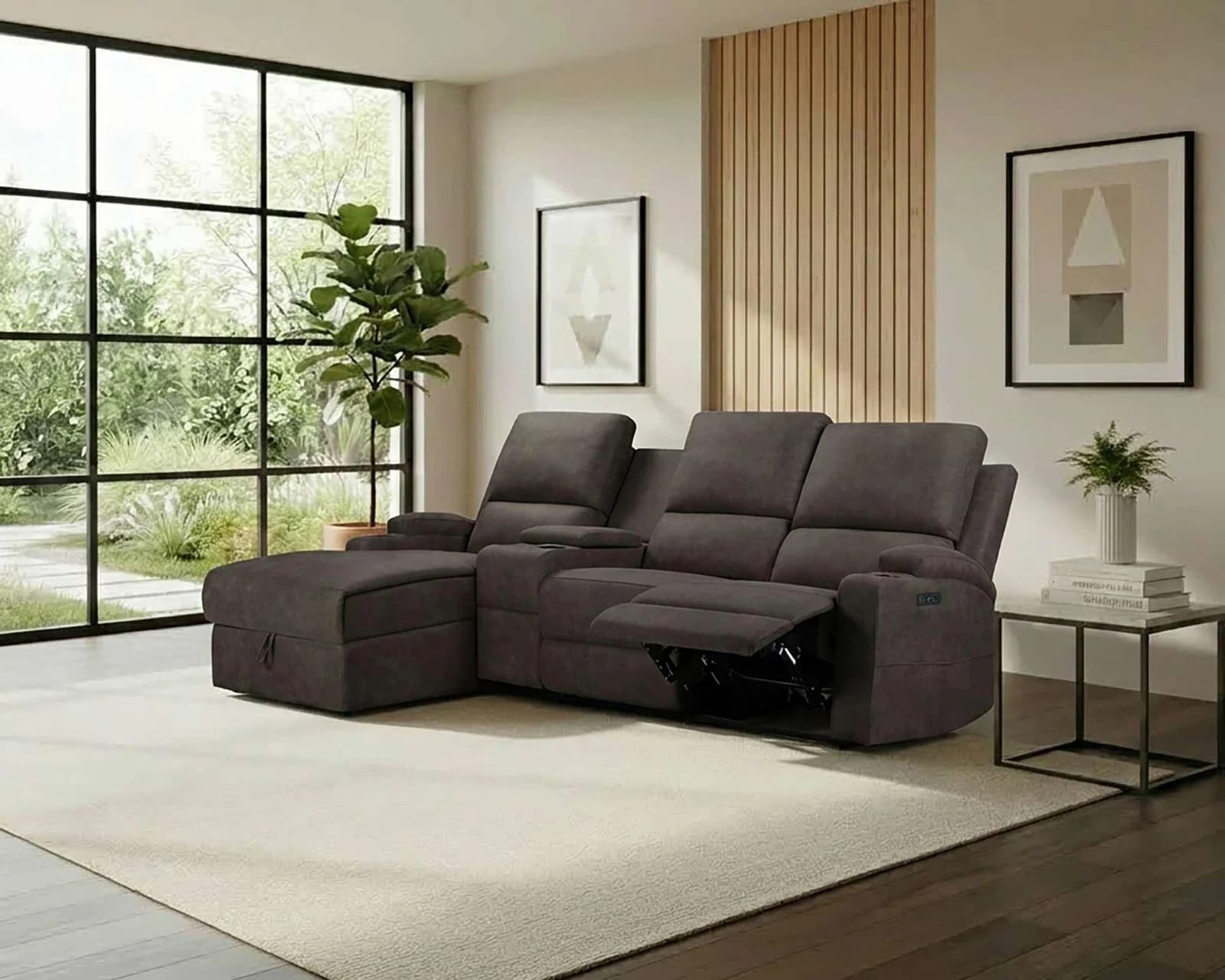 OTTO HOME Ecksofa NAPORI Microfaser Anthrazit mit Relaxfunktion & Recamiere