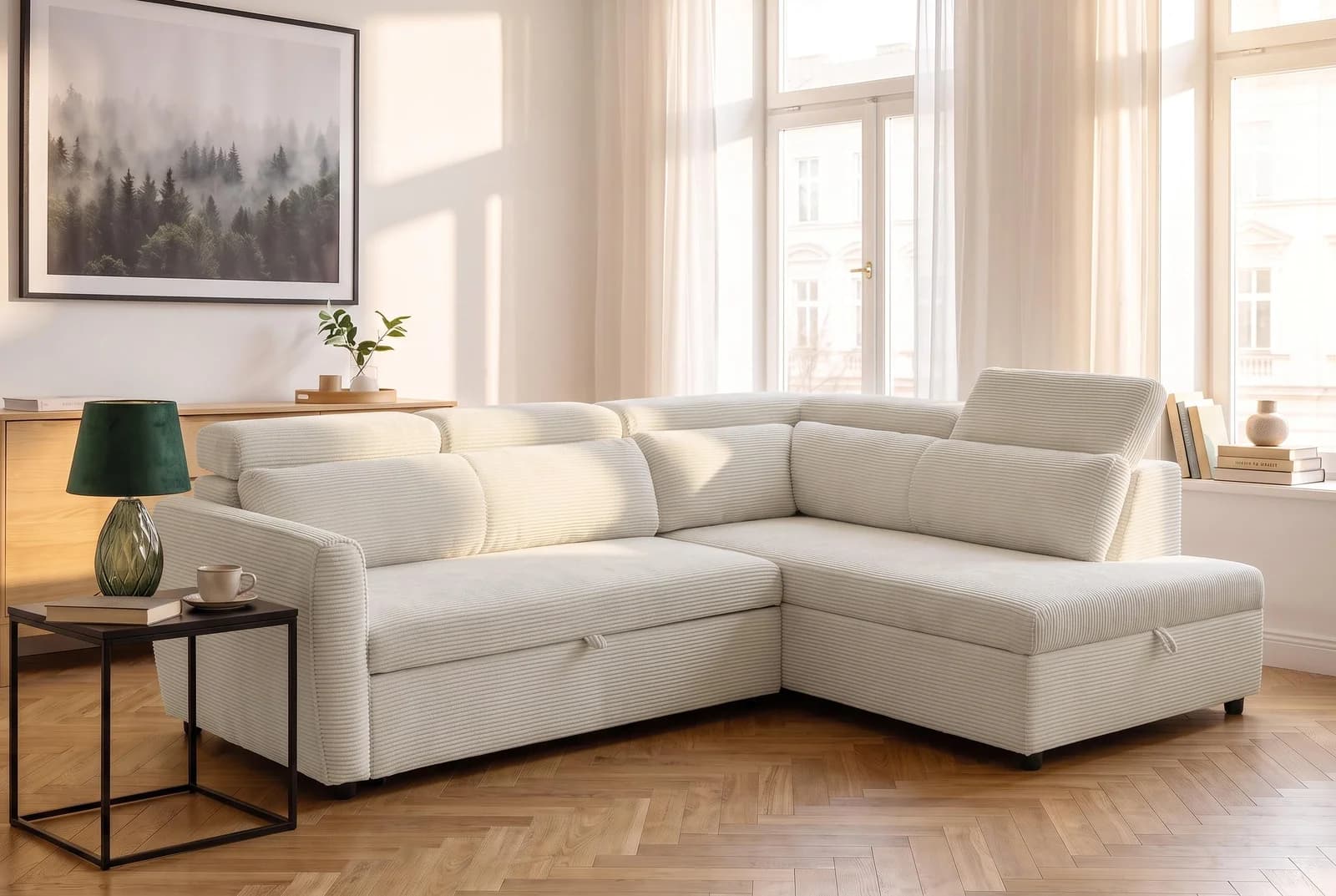 OTTO HOME Schlafsofa KALLEA Ecksofa L-Form Cord Beige mit Bettkasten