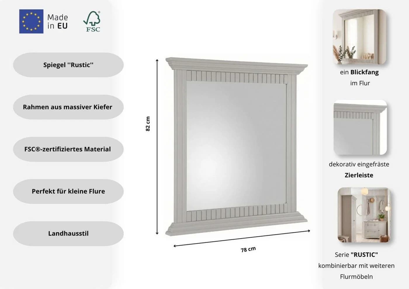 OTTO home Garderobenspiegel Rustic Landhausstil Kiefer massiv braun - Bild 3