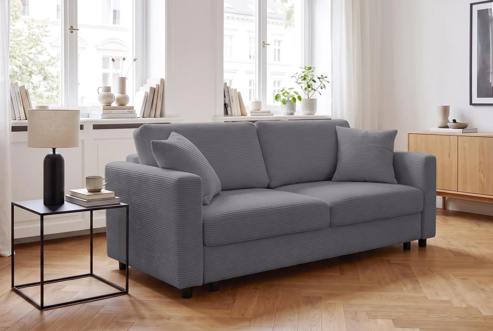 OTTO HOME LIOORA Schlafsofa 3-Sitzer Anthrazit mit Bettkasten