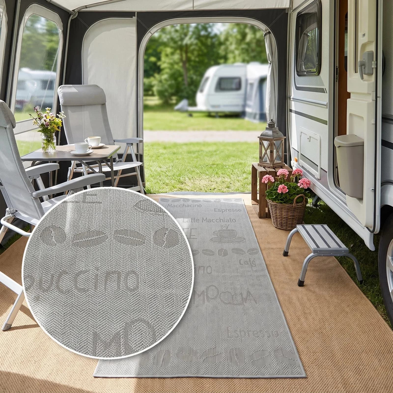 OTTO HOME Küchenläufer Kaffee-Motive Grau Beige Kunstfaser