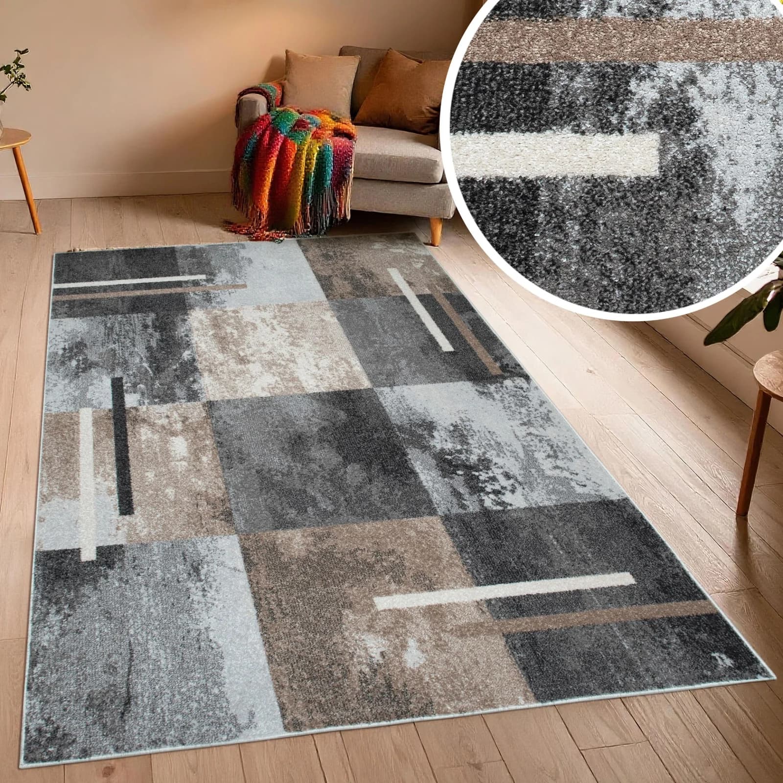 OTTO HOME Teppich Cube Karo Muster 3D-Design Beige Grau