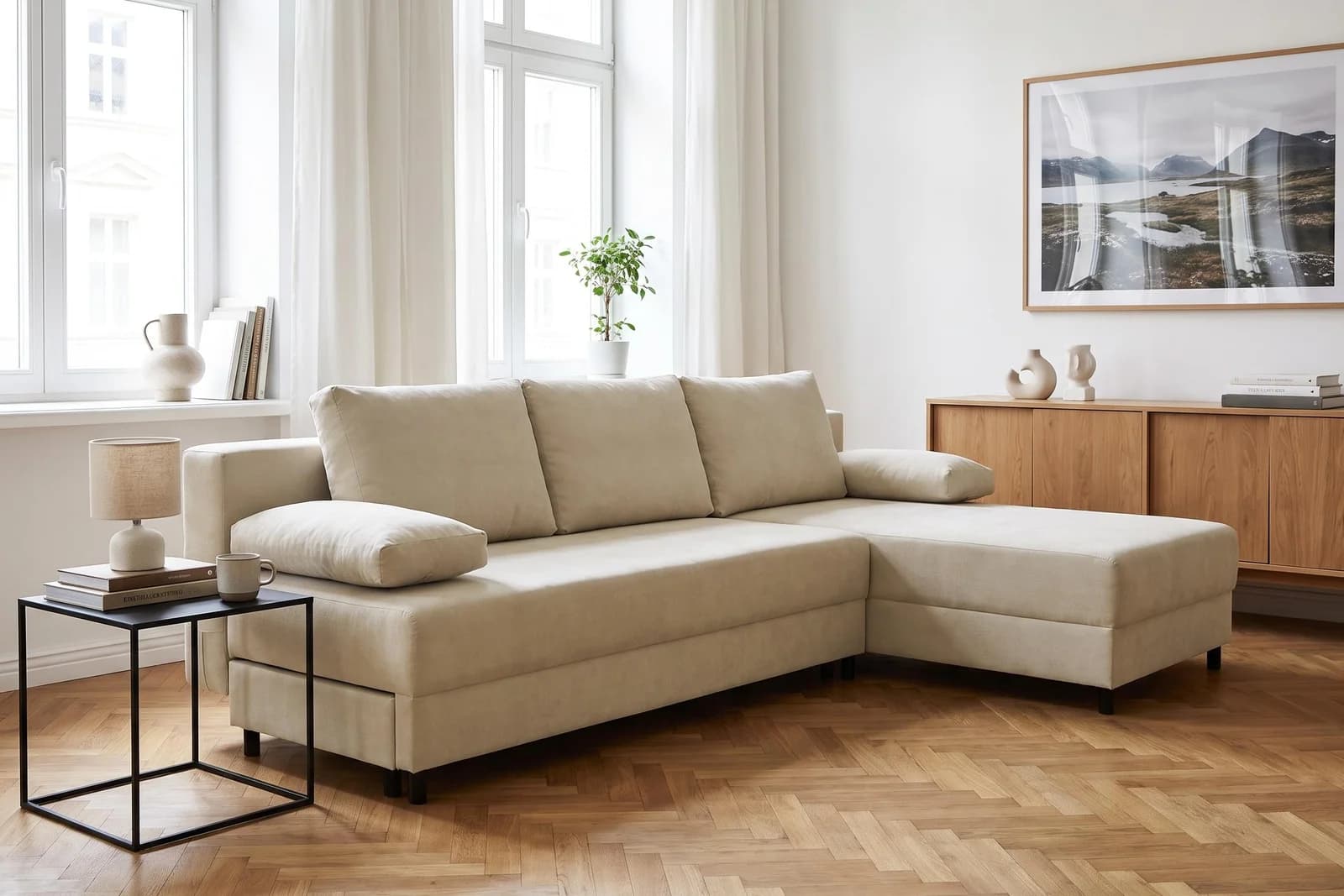 OTTO home Schlafsofa ONNIKO Ecksofa L-Form Beige mit Bettkasten