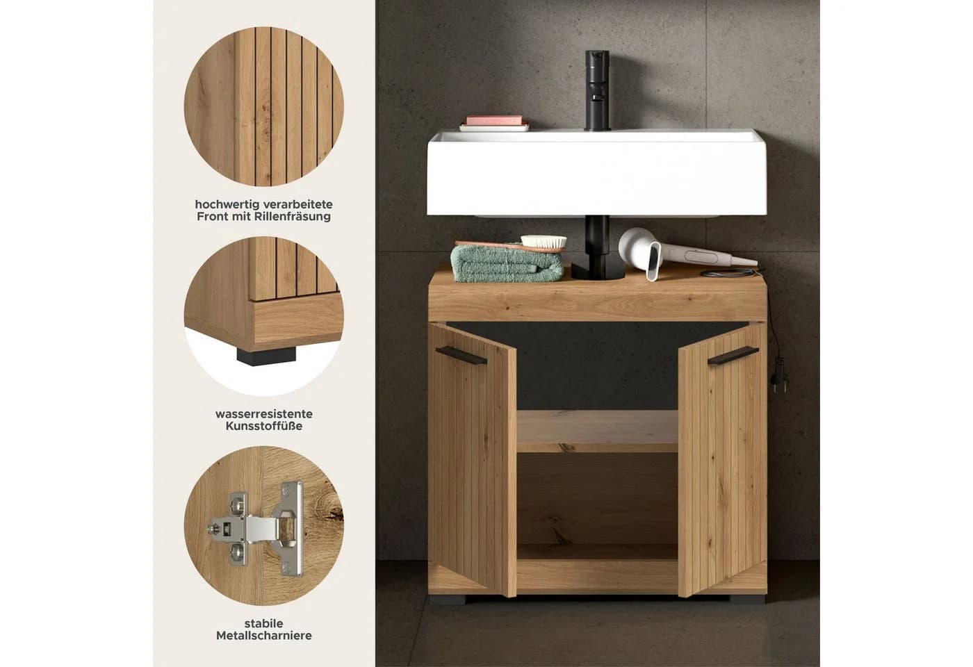 welltime Waschbeckenunterschrank SIENA 60cm mit 2 Türen oder Schubladen - Bild 3