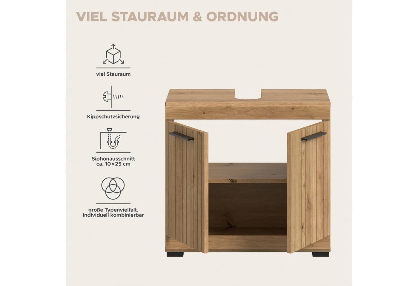 welltime Waschbeckenunterschrank SIENA 60cm mit 2 Türen oder Schubladen - Bild 5