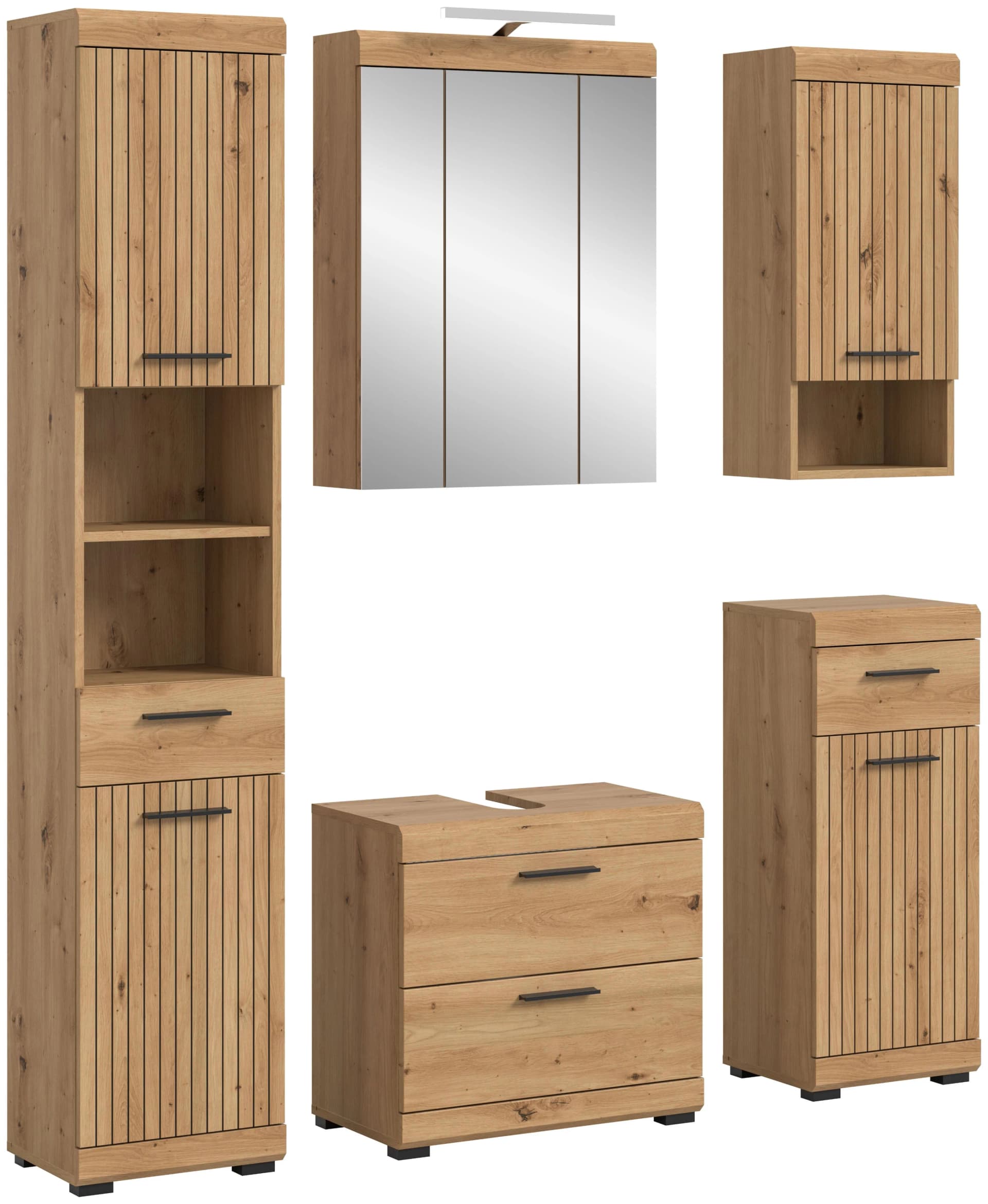 WELLTIME Badmöbel-Set SIENA 5-teilig Artisan Eiche Nachbildung mit LED