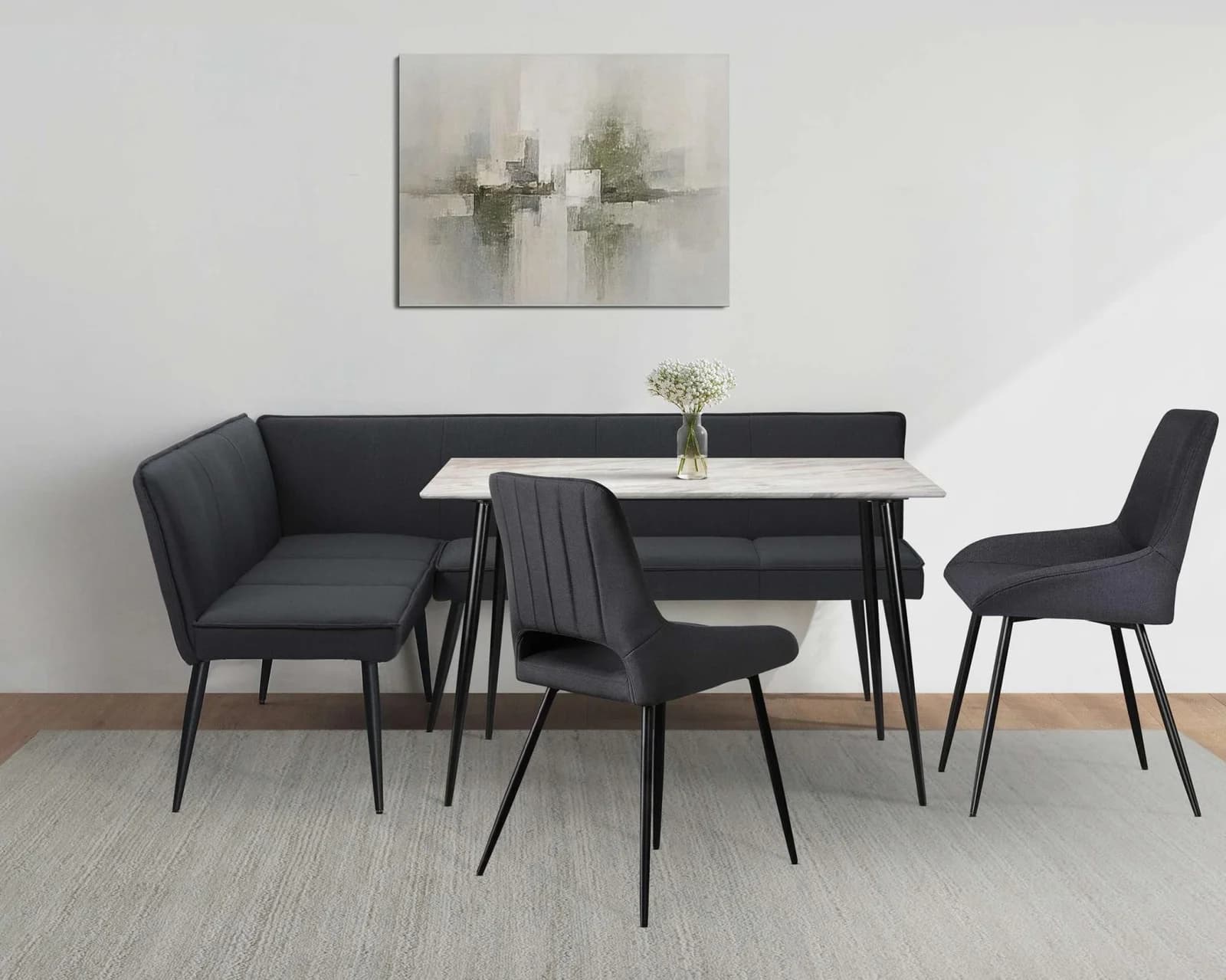OTTO HOME Eckbankgruppe Danny/Ianna/Derrek mit Tisch, 4-tlg. Anthrazit/Marmor