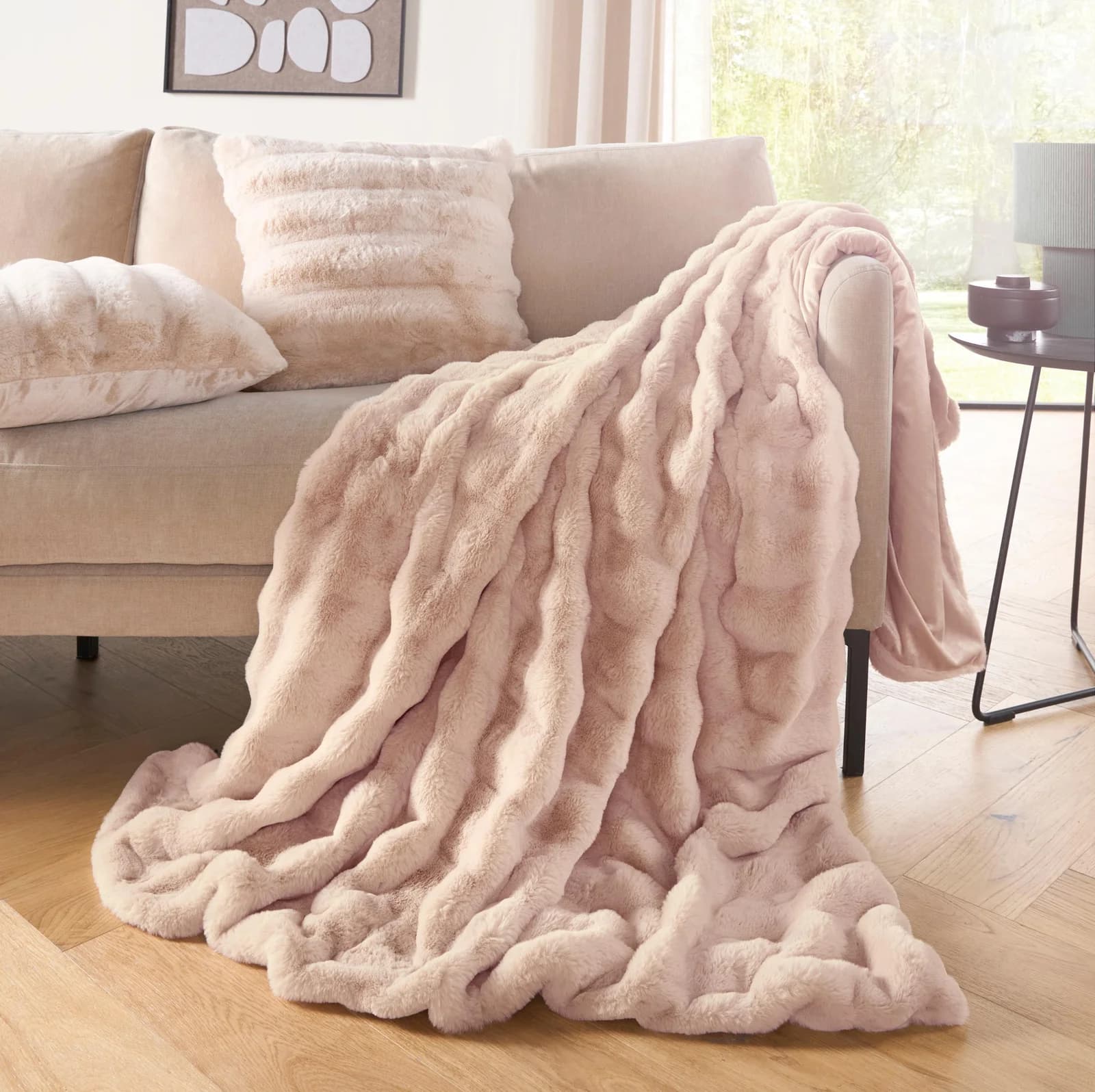 LeGer Home by Lena Gercke Wohndecke Cleora Beige 3D-Wellenmuster