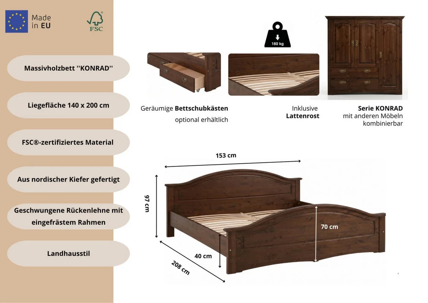 OTTO home Massivholzbett Konrad FSC®-zertifiziert Kiefernholz - Bild 3