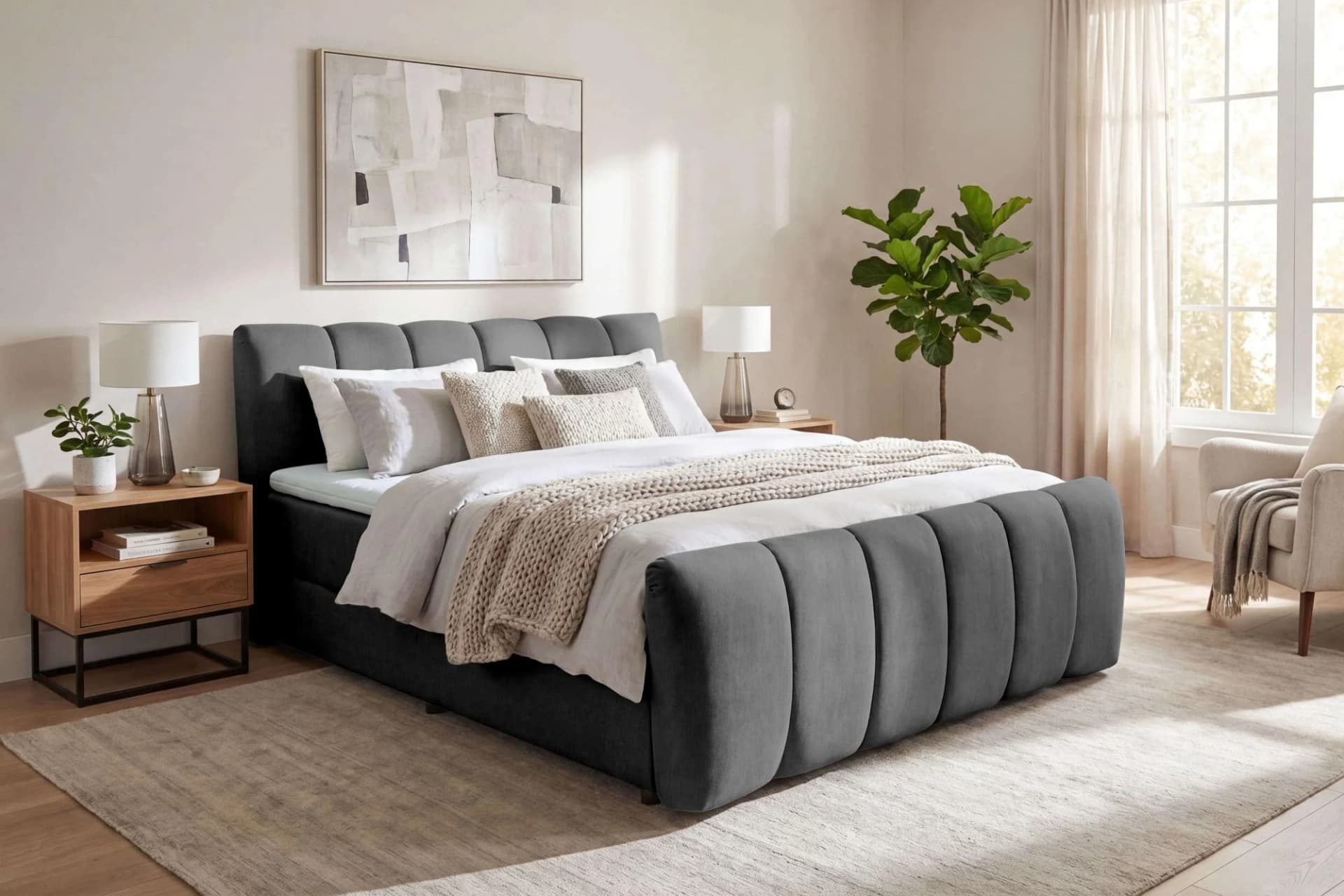 OTTO HOME Dora Boxbett 180x200 cm Schwarz mit Bettkasten & Topper