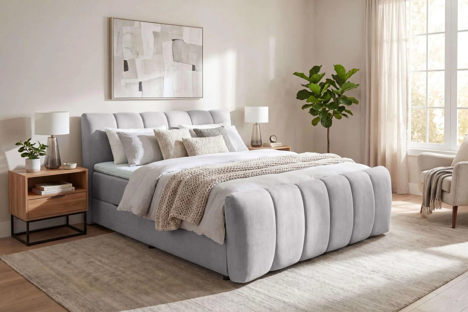 OTTO HOME Dora Boxbett 180x200 grau mit Bettkasten und Topper