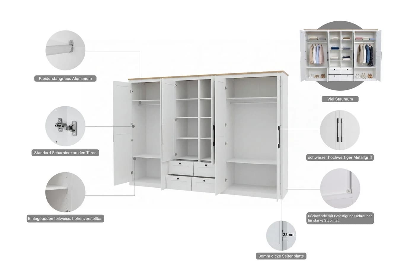 OTTO home Kleiderschrank Büsum 6 Türen Spiegel 3m Breite - Bild 3